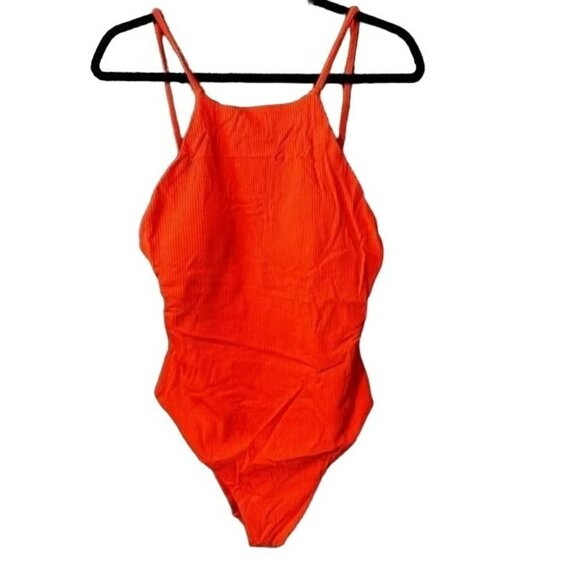 Andie Swim The Asbury Ribbed One Piece Swimsuit Bathing Suit Sire Orange Large - Picture 2 of 8
